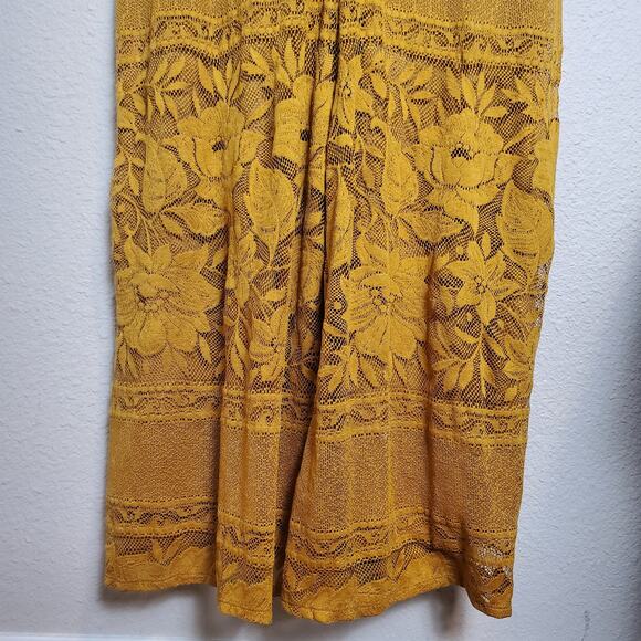 Show Me Your Mumu Med Mini Jumpsuit Mustard Yellow Lace Overlay Bohemian Chic - Picture 6 of 12